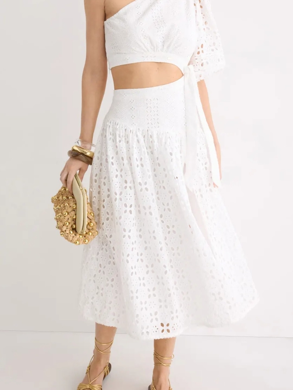 Poupette St. Barth Chantal White One-Shoulder Eyelet Dress
